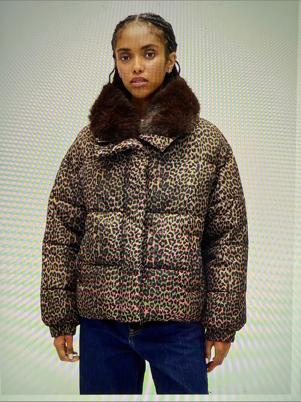 Gap Faux fur-trim Puffer Jacket in Leopard Brown Print US XL